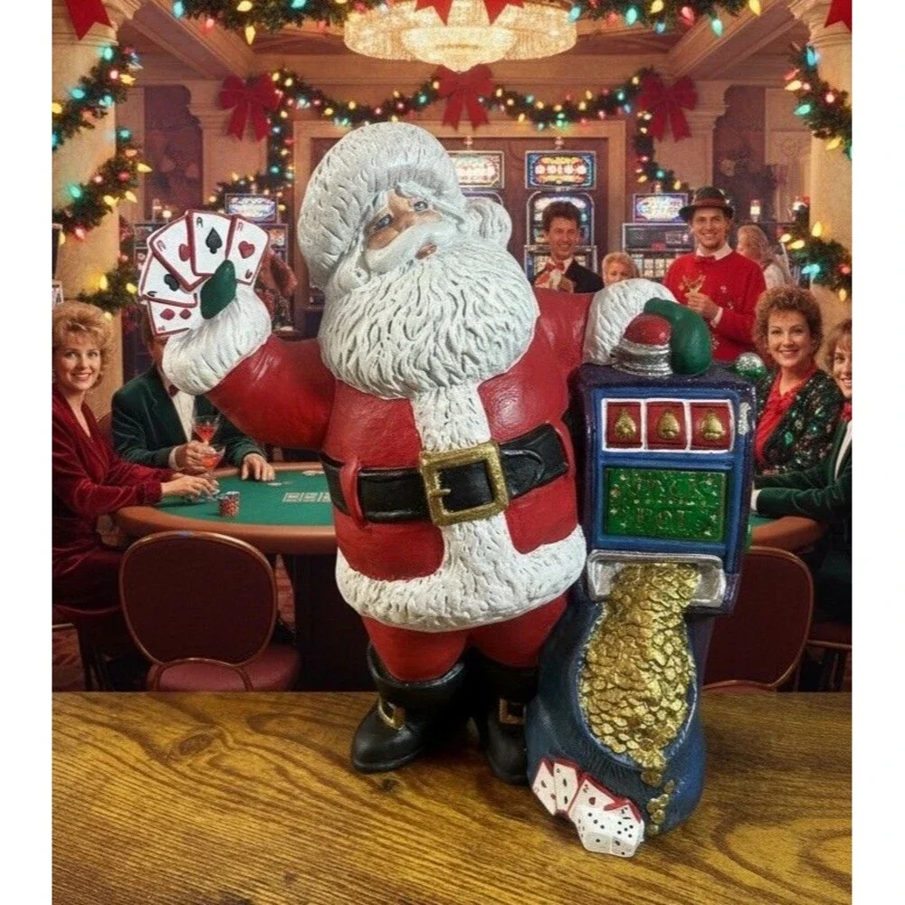 Santa Jackpot Gambling Cards Dice Poker Hand Figurine Hand Painted 2002 8.5 Inch - Picture 1 of 12